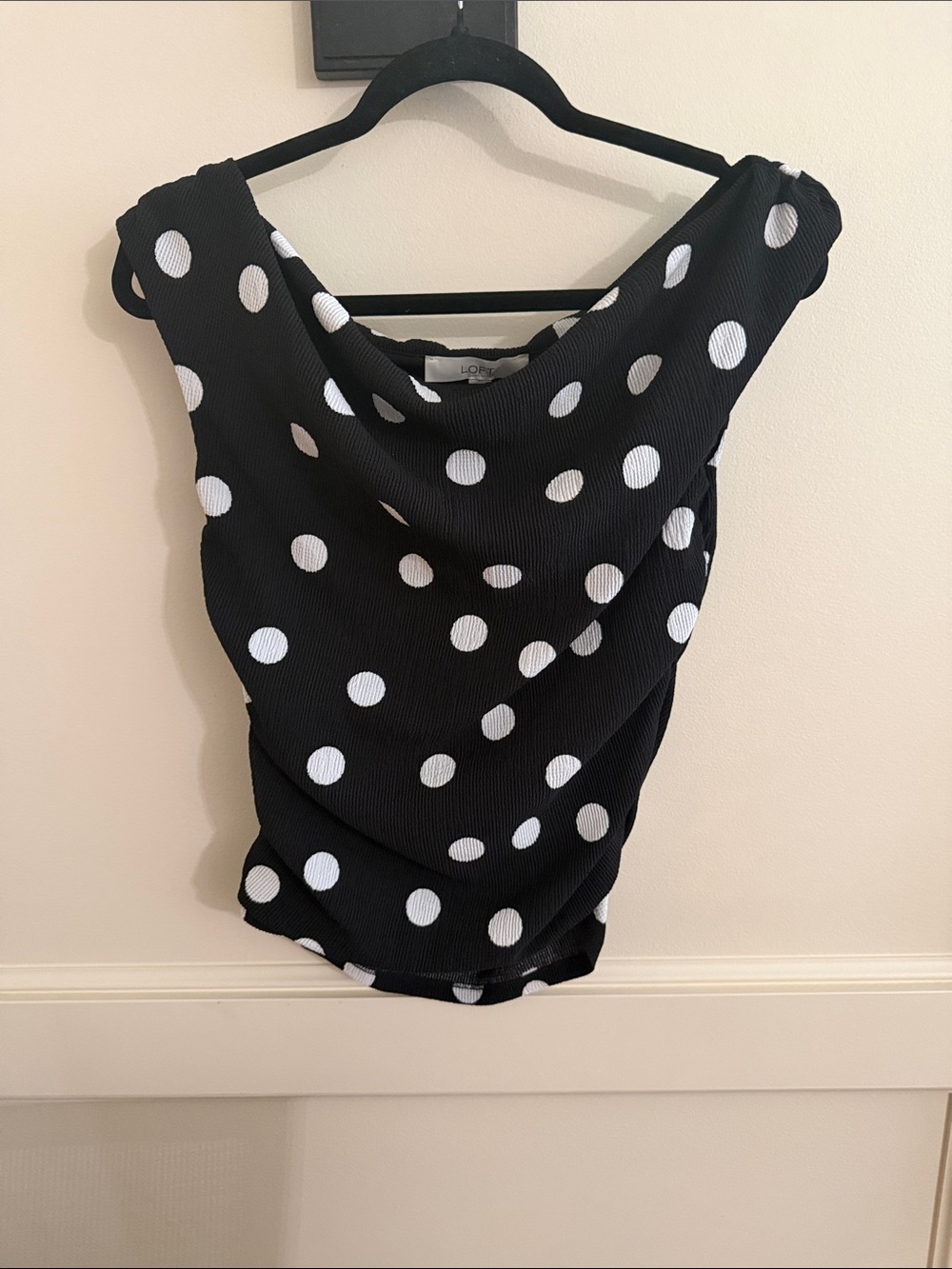 LOFT Black and White Polka Dot Cowl Neck Camisole